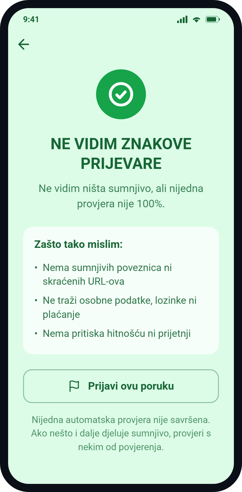 Provjeri — prikaz iz aplikacije